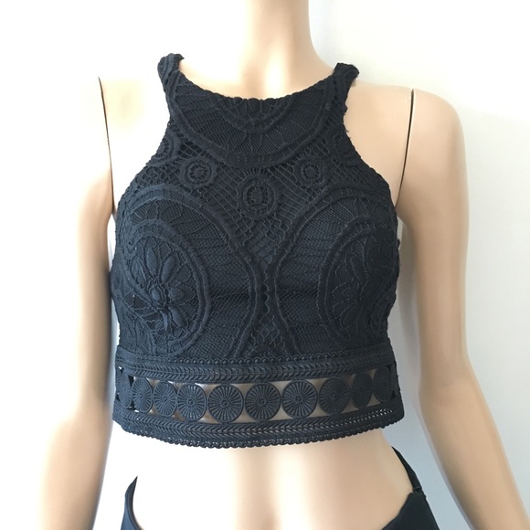 LF Tops - LF Rumor crochet crop top black S